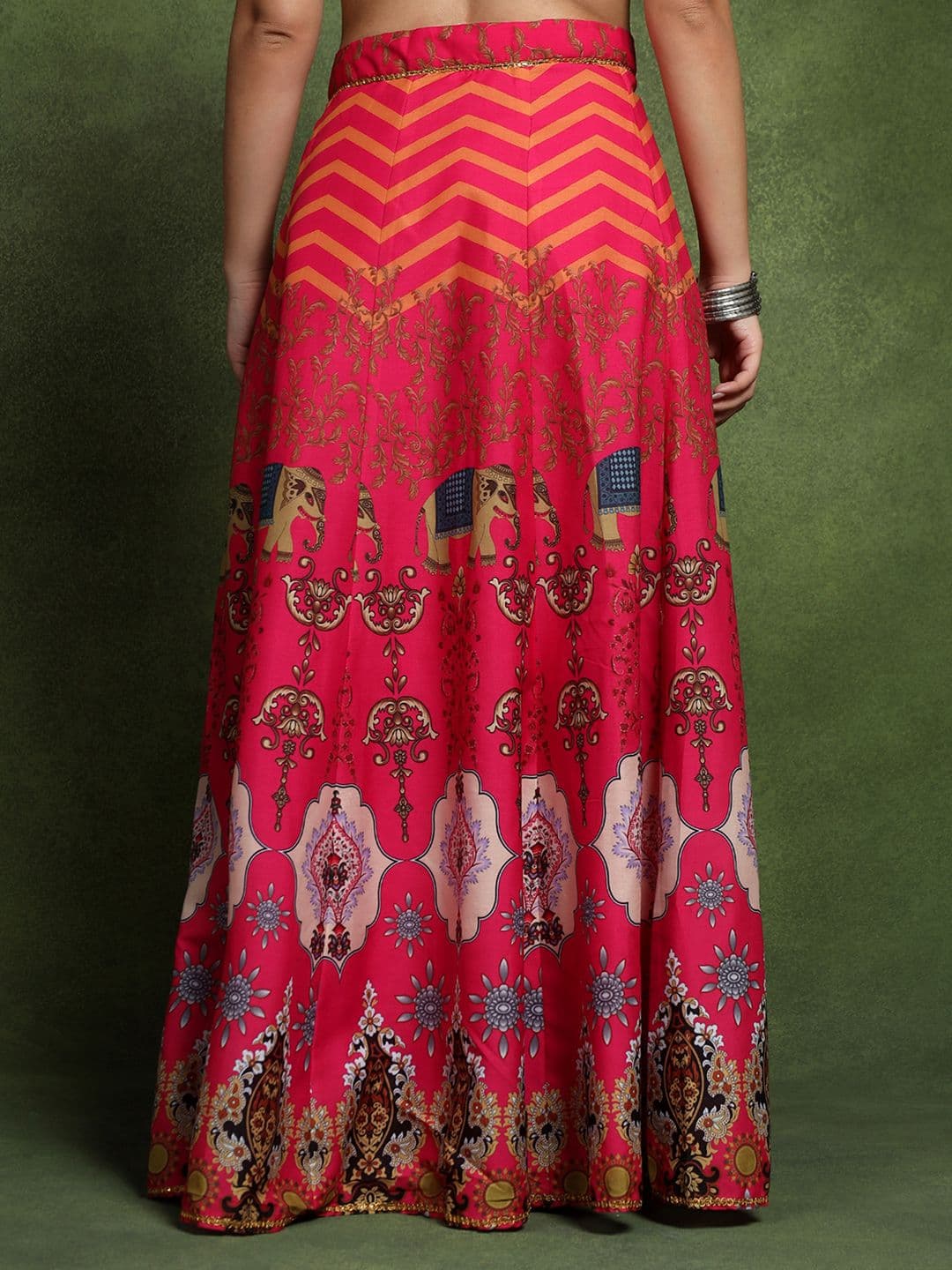 Frolic Rolic Pink Ethnic Printed Silk Blend Maxi Skirt thumbnail 6