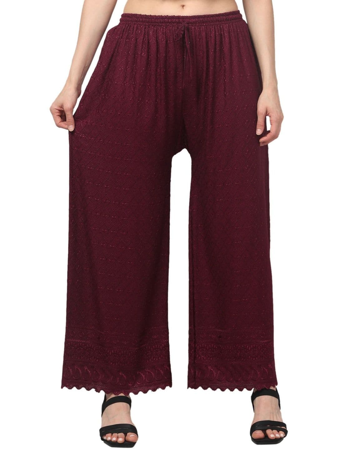 KGFONECLOTH Women Embellished Knitted Ethnic Palazzos - view 1