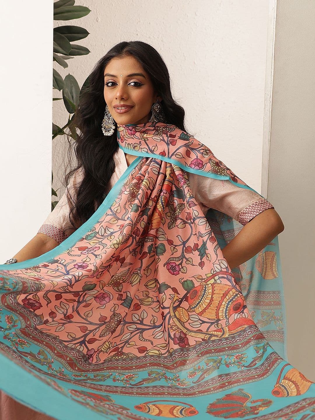 Silk Land Ethnic Motifs Printed Kalamkari Dupatta thumbnail 2