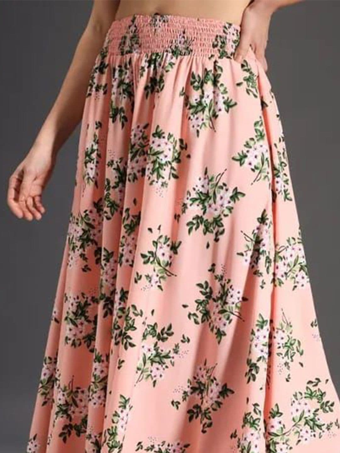 Pink Formal Women Floral Printed Knitted Crepe Flared Palazzos thumbnail 2