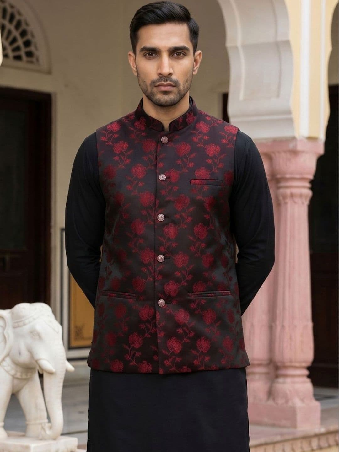 Jompers Printed Satin Nehru Jackets thumbnail 2