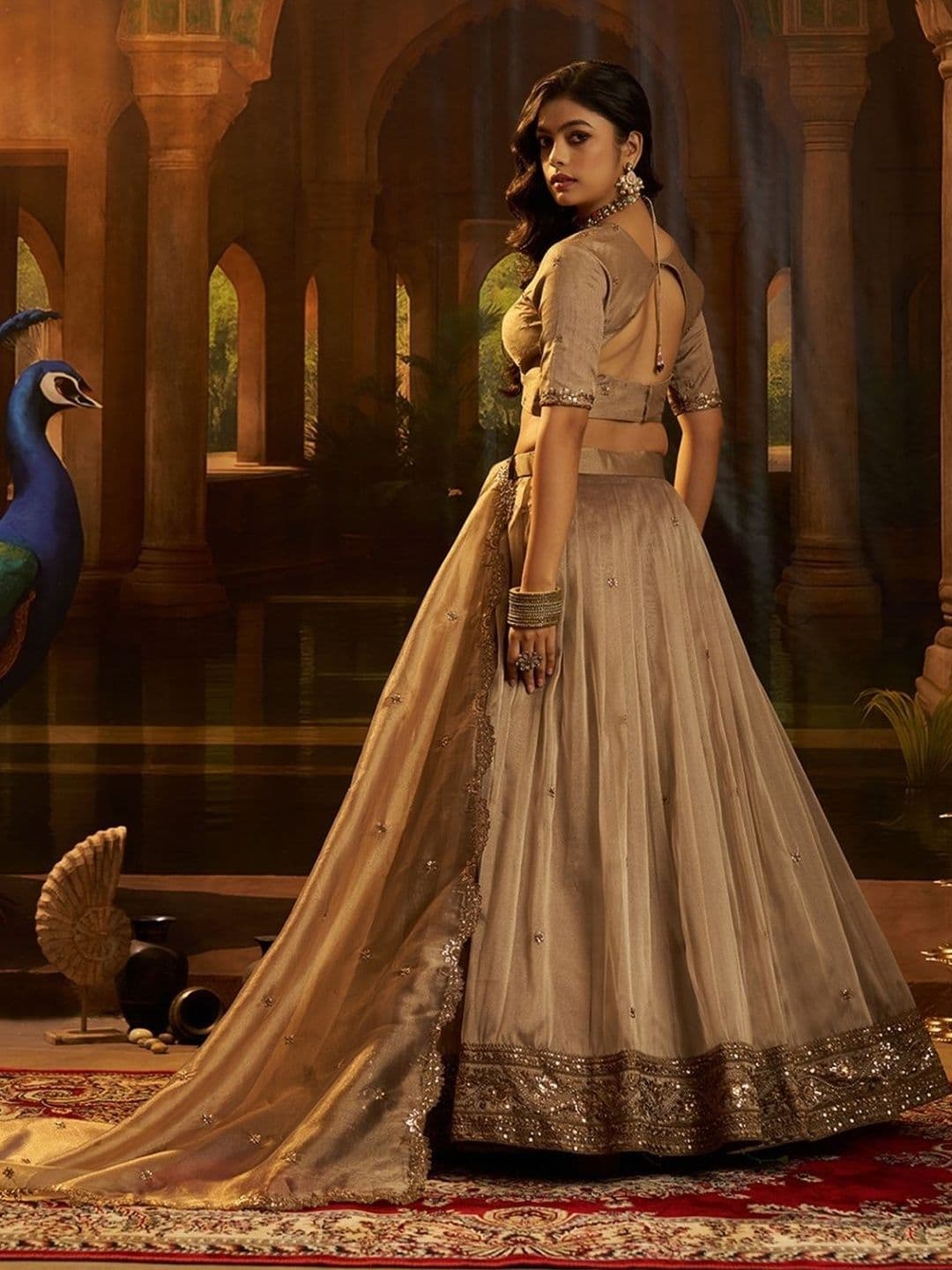 ODETTE Embroidered Semi-Stitched Lehenga & Blouse With Dupatta thumbnail 5