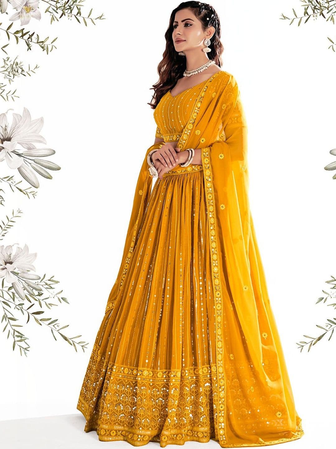 House of Pataudi Embellished V-Neck Flared Lehenga Choli thumbnail 6
