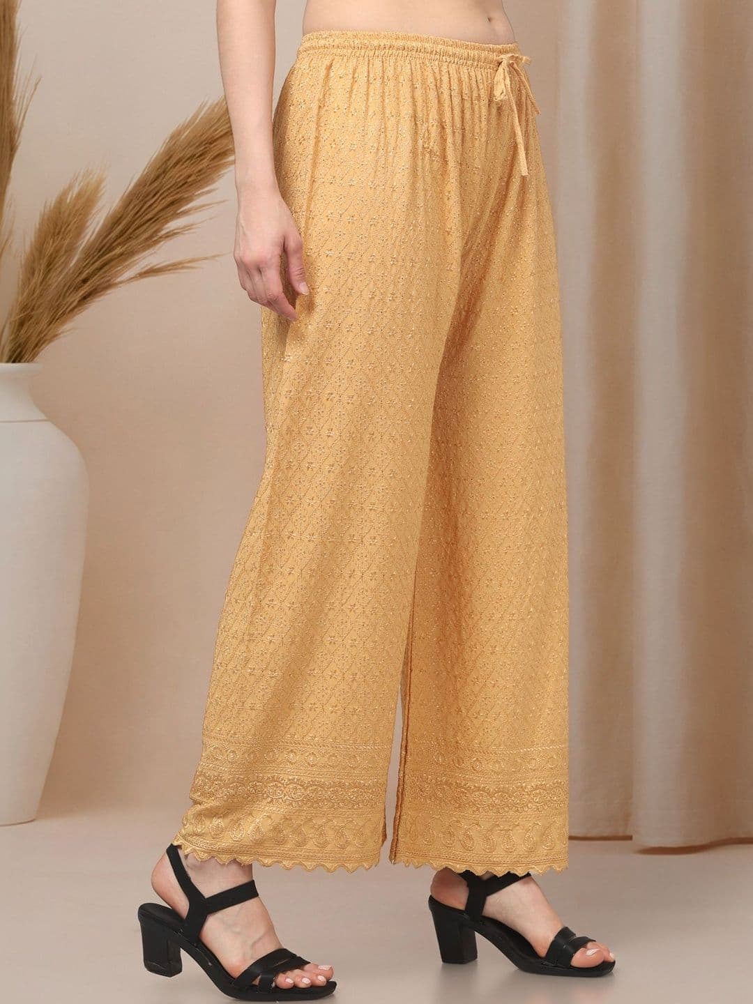 KGFONECLOTH Women Embroidered Knitted Ethnic Palazzos thumbnail 3