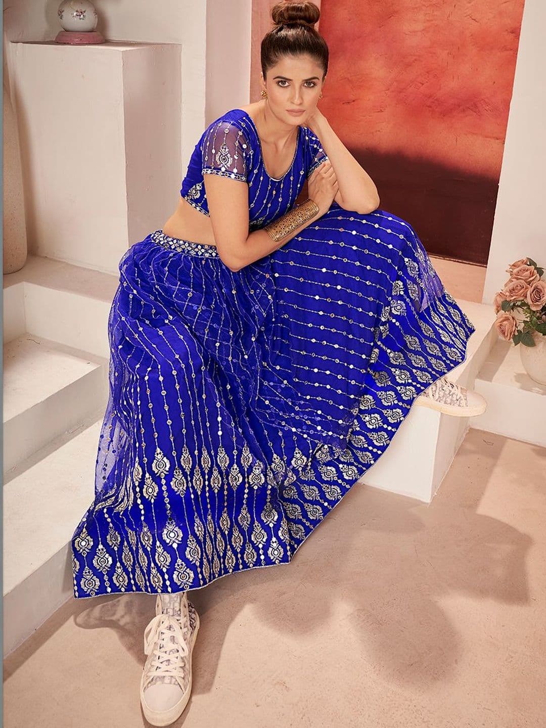 House of Pataudi Embroidered Round Neck Flared Lehenga Choli thumbnail 5