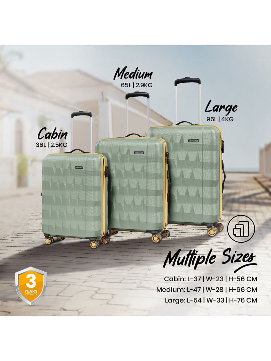 Aristocrat Comet Green Set of 2 Small & Medium Hard 56 & 66cm Trolley Bag with Smooth 8-Wheel thumbnail 3