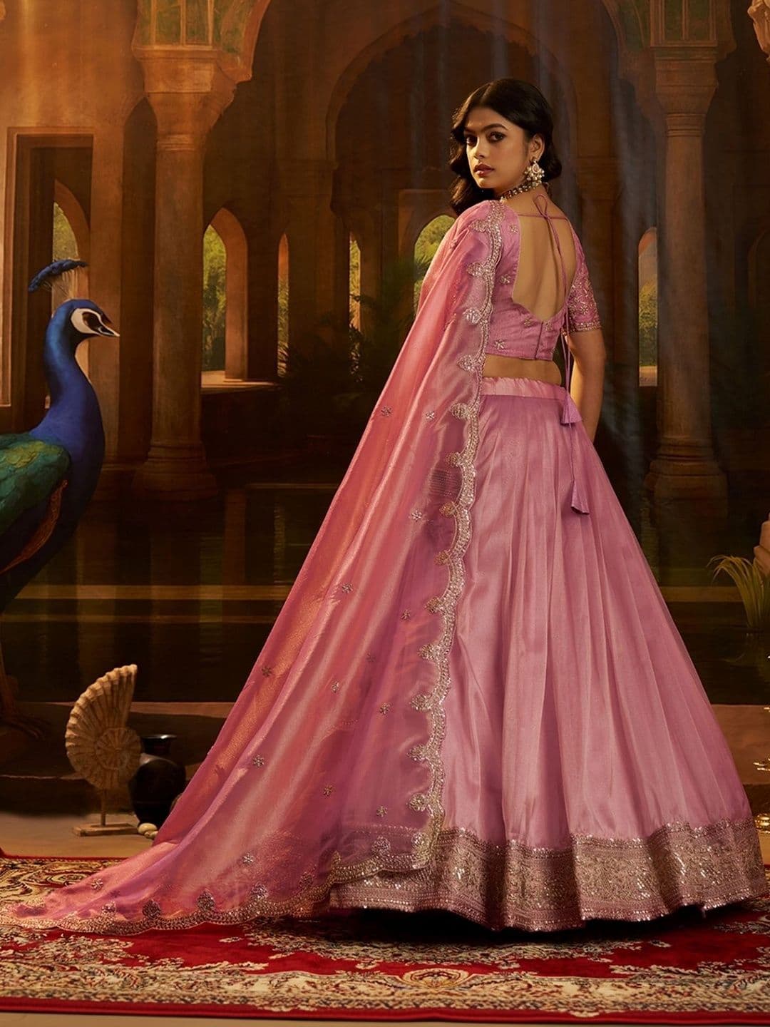 ODETTE Embroidered Thread Work Semi-Stitched Lehenga & Blouse With Dupatta thumbnail 4