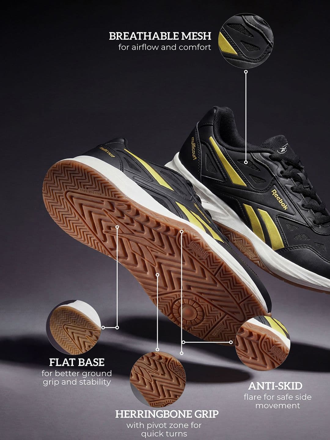 Reebok Multi Court Men Lace-Ups Badminton Sports Shoes thumbnail 4