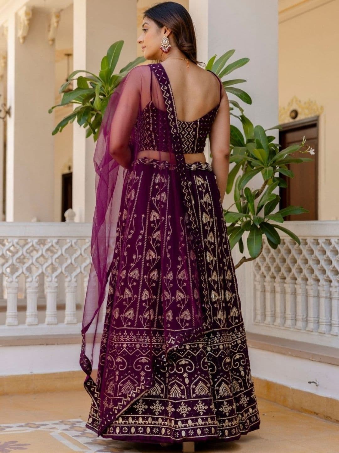 ODETTE Embroidered Semi-Stitched Lehenga & Blouse With Dupatta thumbnail 5