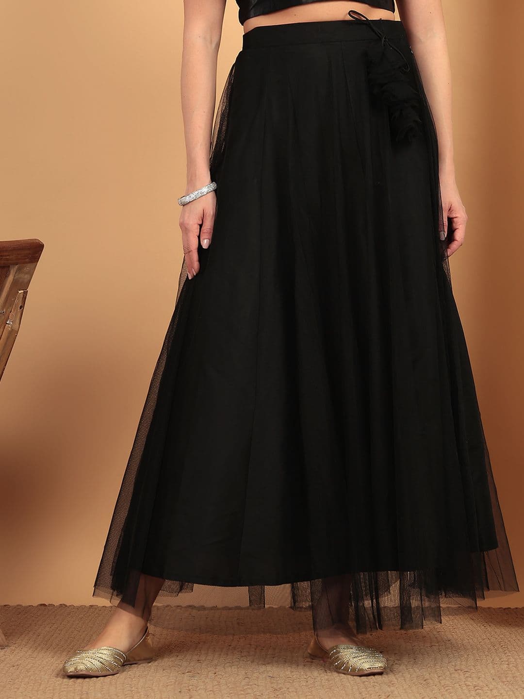 Frolic Rolic Solid Net Maxi Skirt - view 1