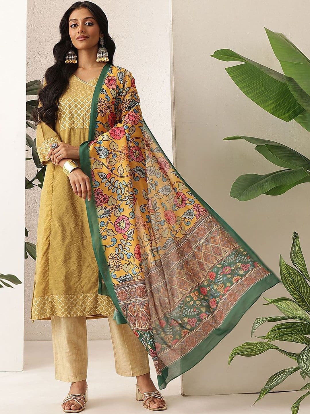 Silk Land Printed Kalamkari Dupatta - view 1