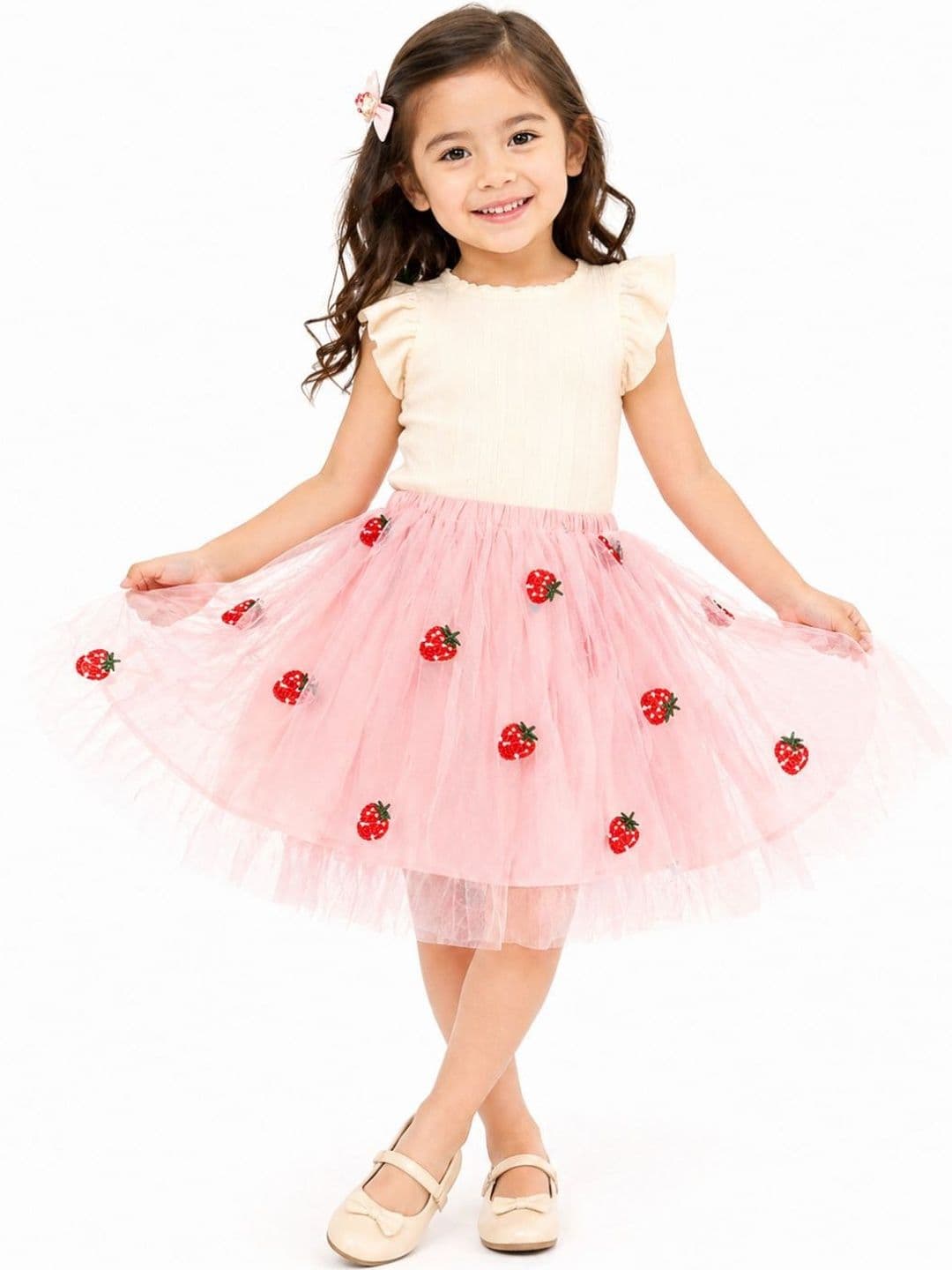 NEUDIS Girls Net Textured Frills Bows and Ruffles Above Knee Flared Skirt - view 1
