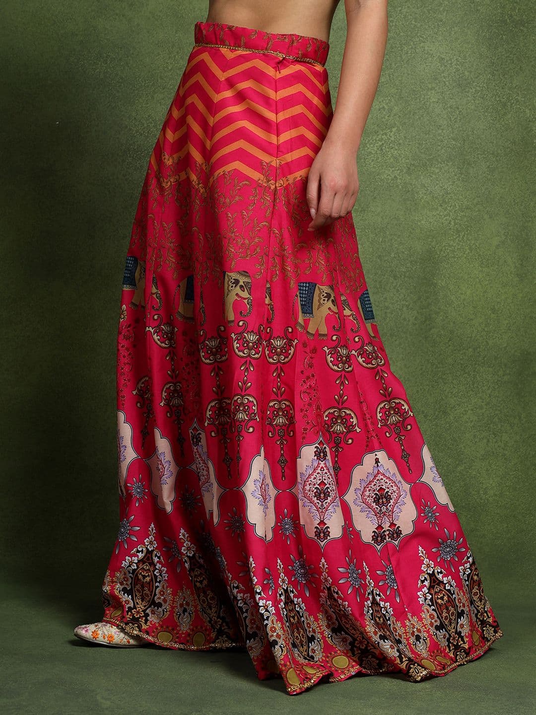 Frolic Rolic Pink Ethnic Printed Silk Blend Maxi Skirt thumbnail 2