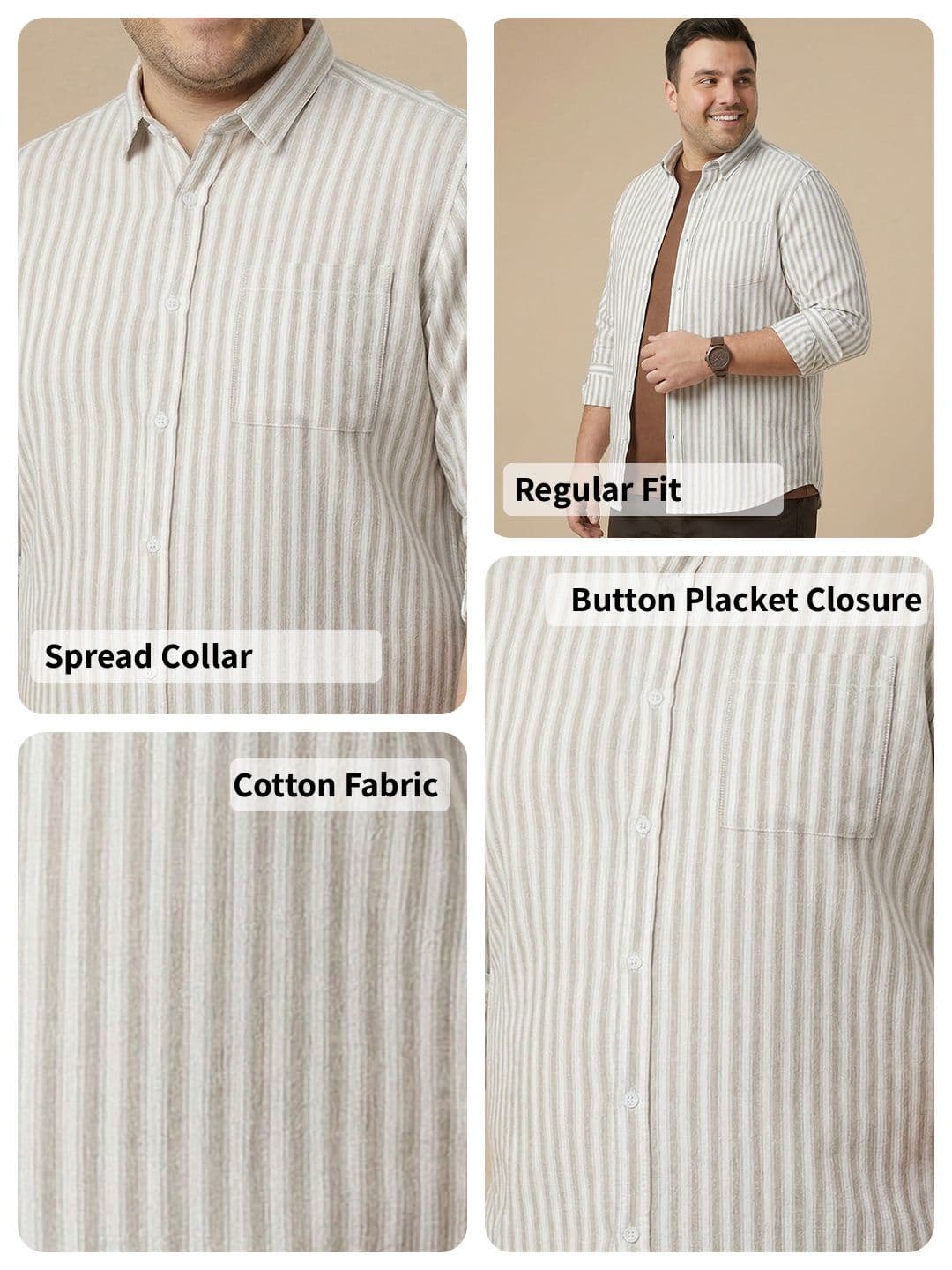 Sztori Plus Size Vertical Striped Pure Cotton Casual Shirt thumbnail 4