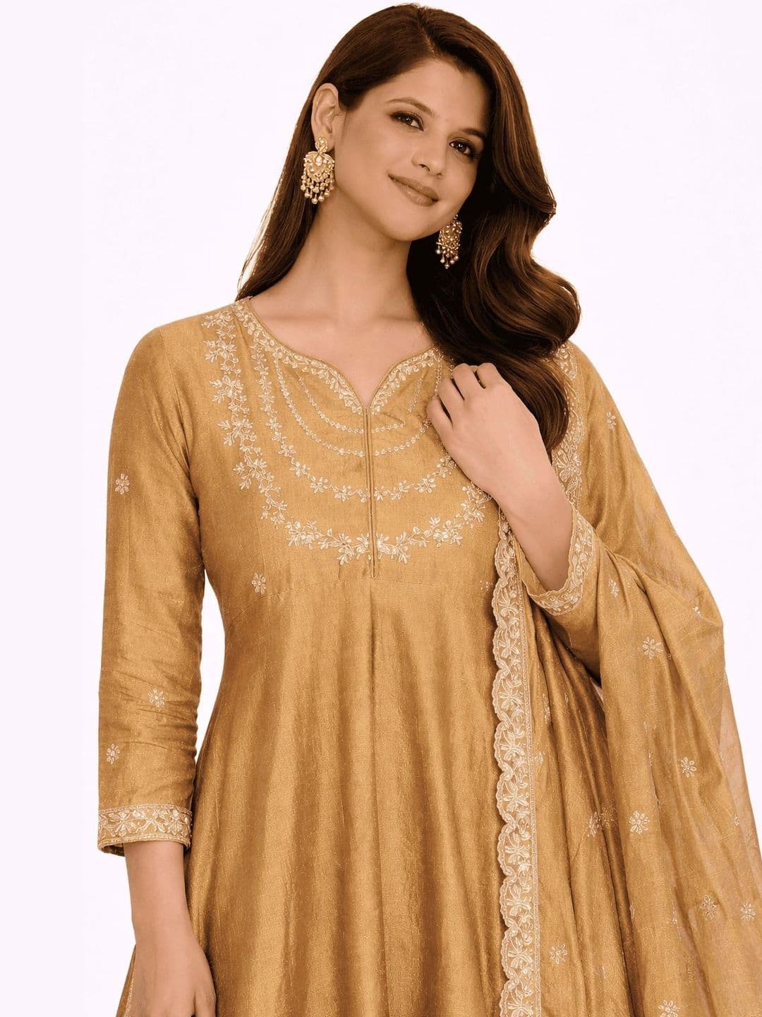 KALINI Women Ethnic Motifs Embroidered Regular Thread Work Chanderi Cotton Kurta with Trousers & With Dupatta thumbnail 2