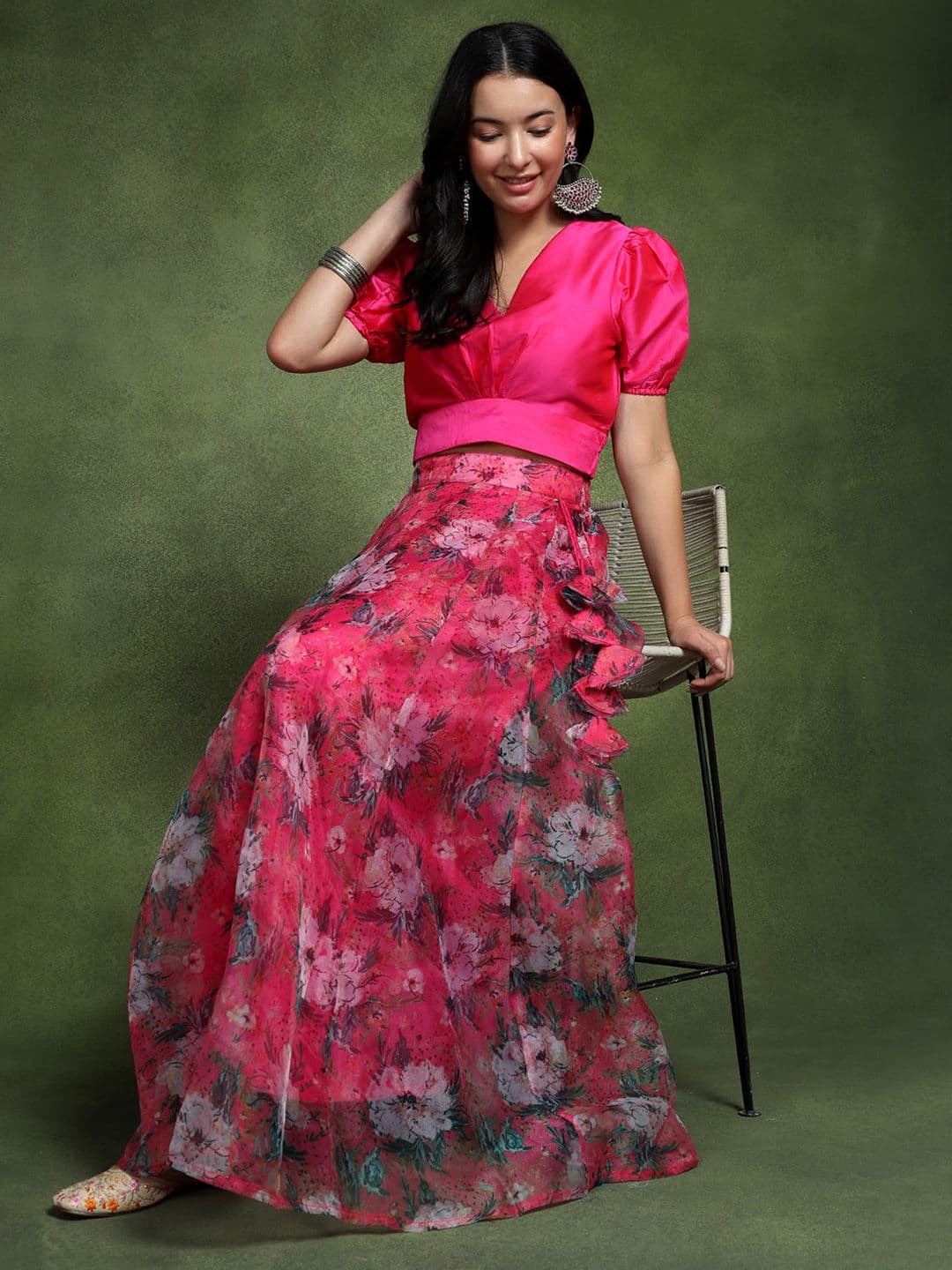 Frolic Rolic Floral Printed Organza Maxi Skirt thumbnail 5