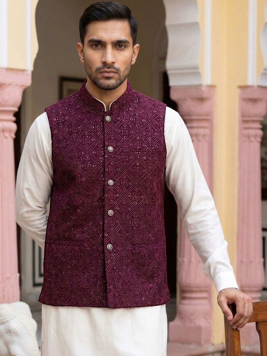 Jompers Printed Satin Nehru Jackets - view 1