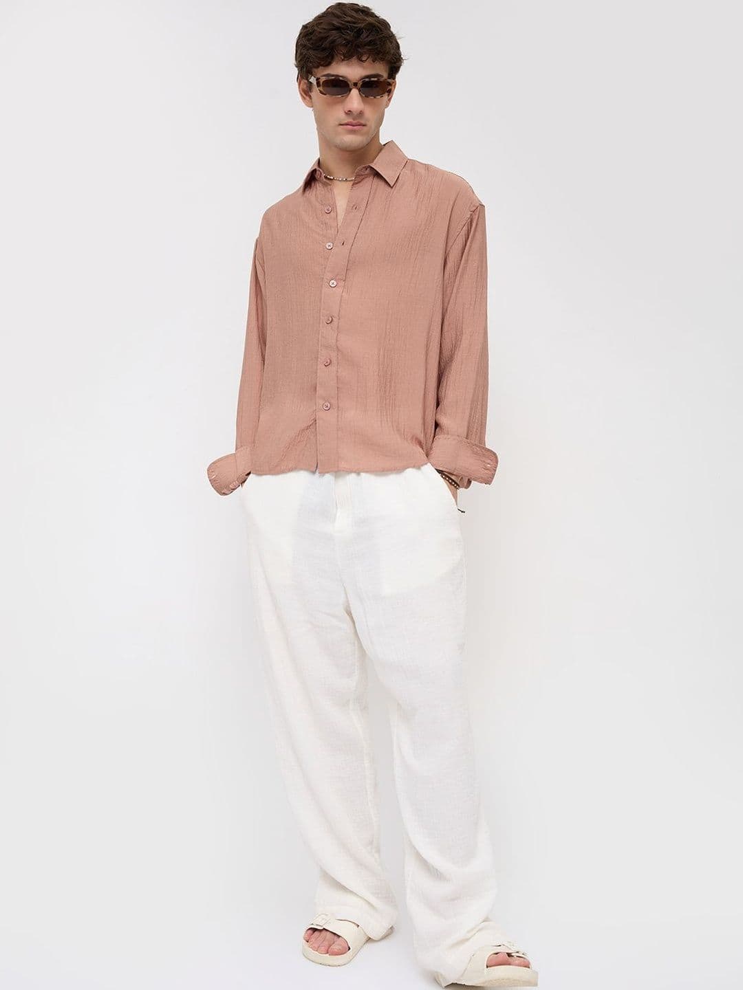 VASTRADO Burnt Clay Sheen Crinkled Boxy Fit Crop Shirt thumbnail 5