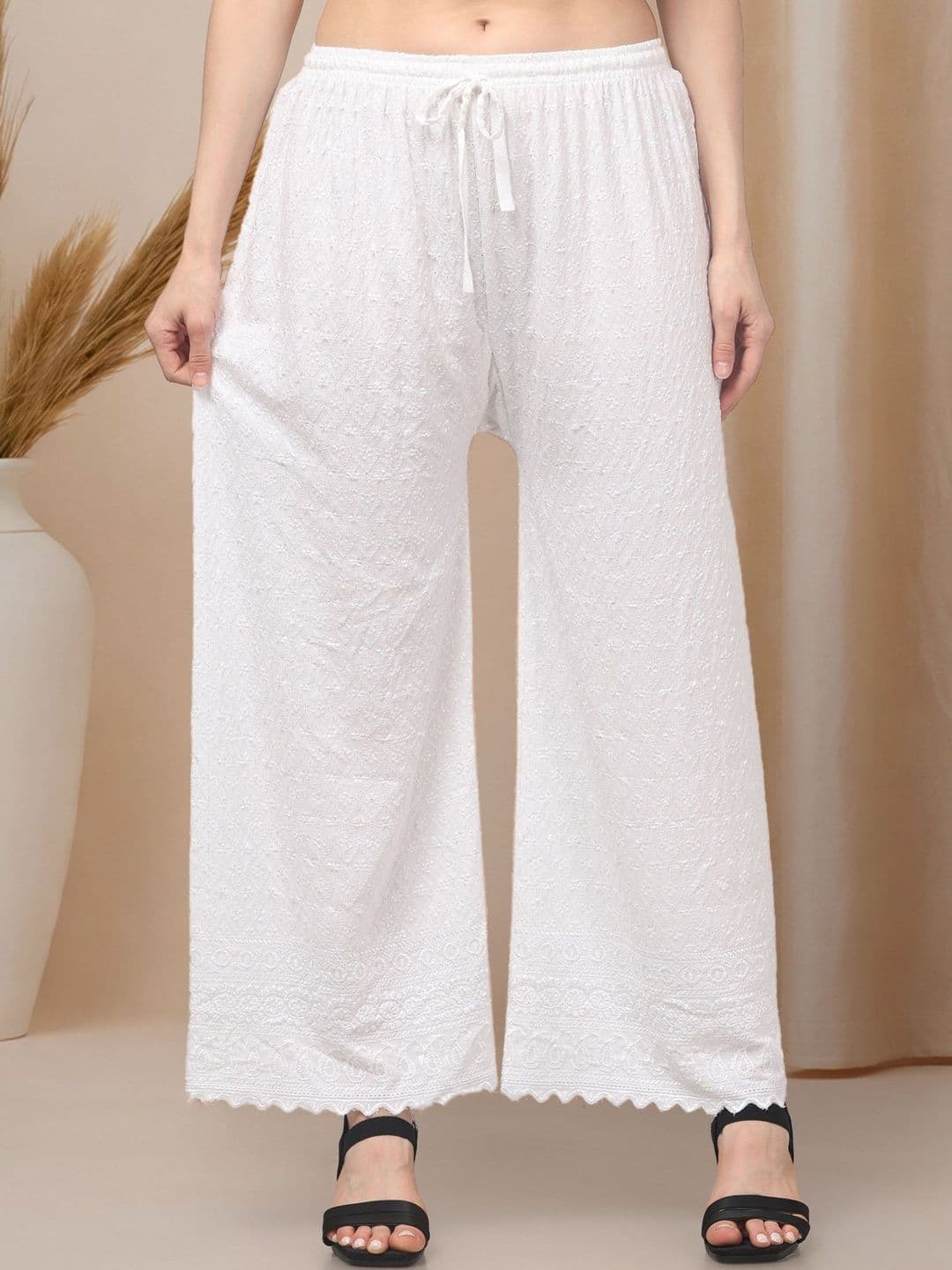 KGFONECLOTH Women Floral Embroidered Knitted Ethnic Palazzos thumbnail 7