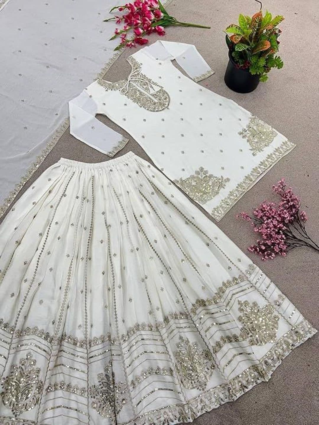 KALINI Women Ethnic Motifs Embroidered Regular Thread Work Chanderi Cotton Kurta with Sharara & With Dupatta thumbnail 4
