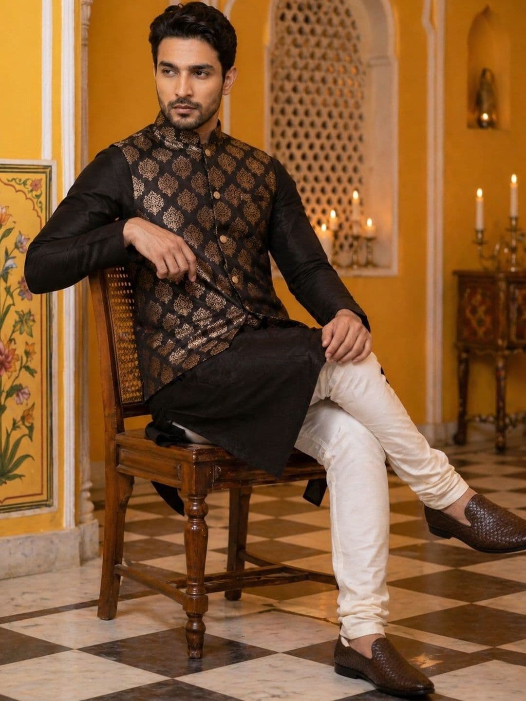 Jompers Printed Satin Nehru Jackets thumbnail 3