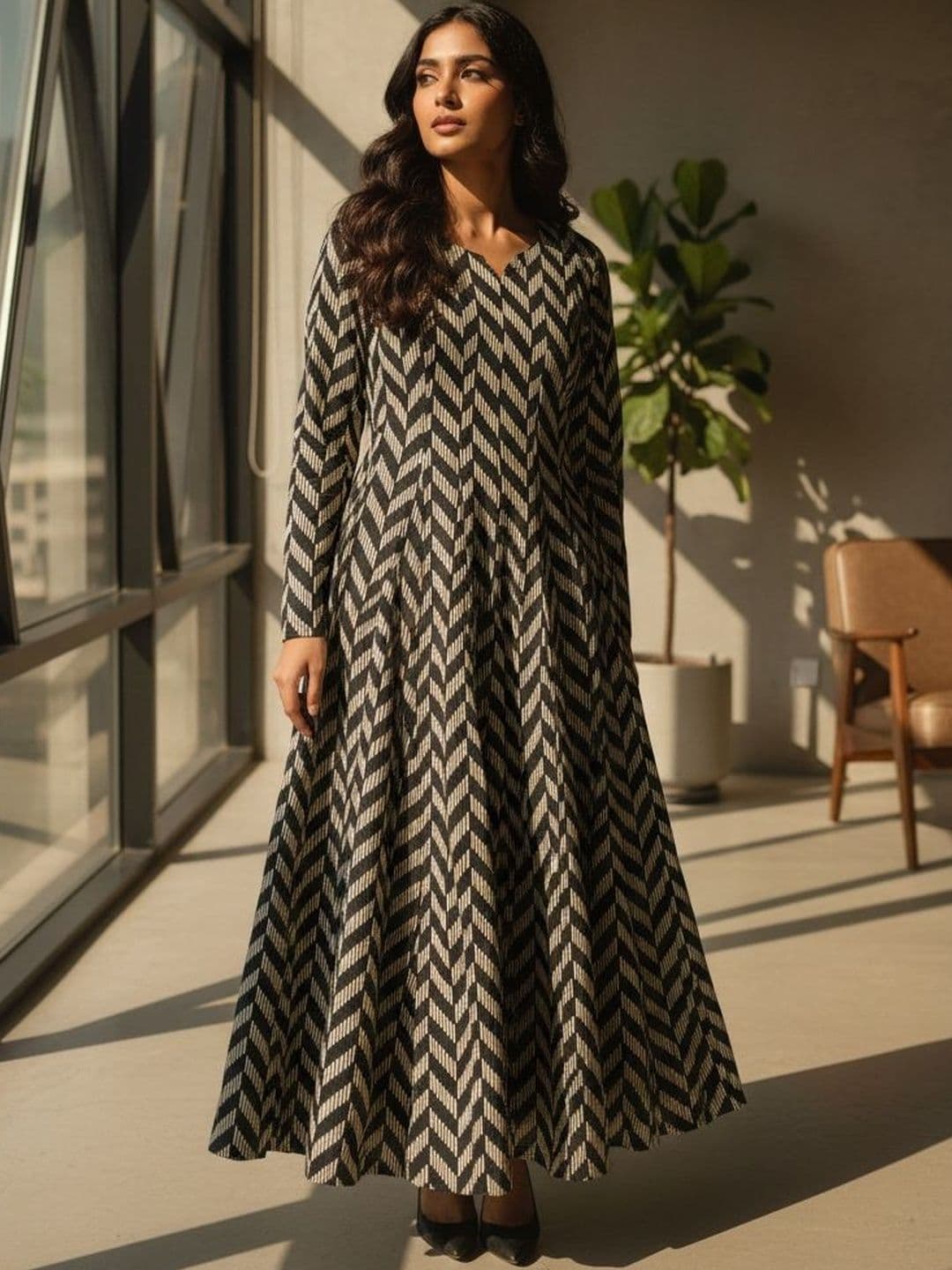 flipFabric Women Chevron Printed Anarkali Kurta - view 1