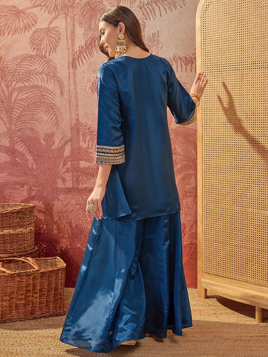 Sangria Embroidered  Round Neck Kurta & Palazzos thumbnail 2