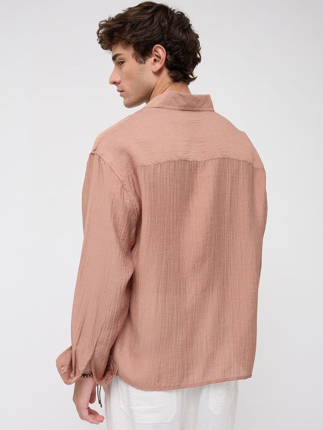 VASTRADO Burnt Clay Sheen Crinkled Boxy Fit Crop Shirt thumbnail 4