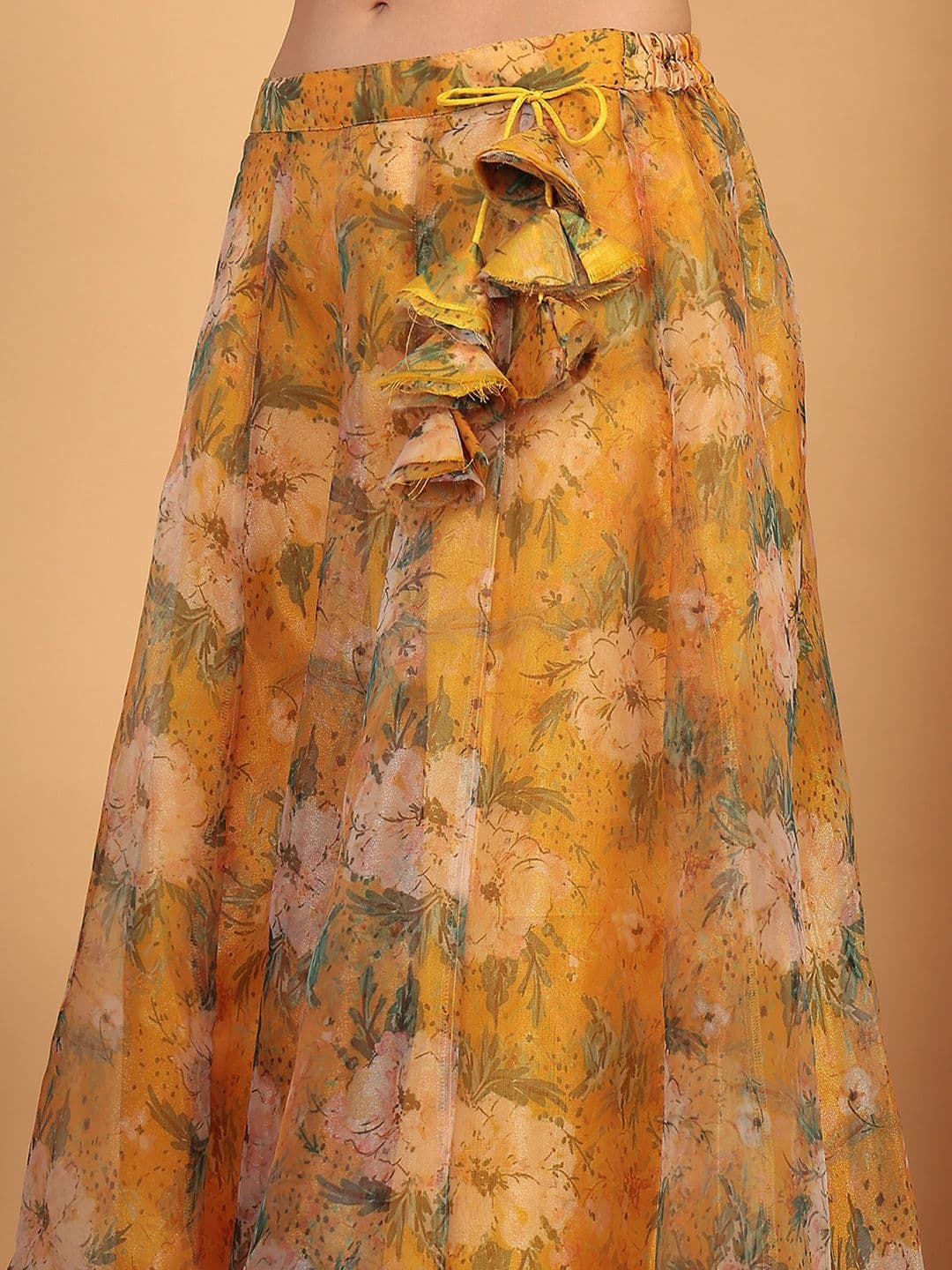 Frolic Rolic Yellow Floral Printed Organza Maxi Skirt thumbnail 5