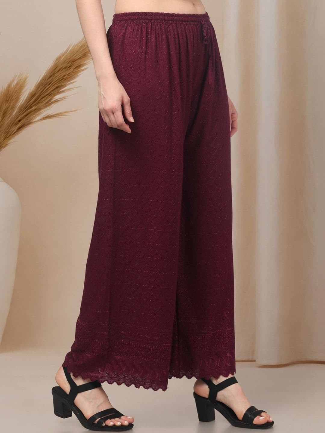 KGFONECLOTH Women Embellished Knitted Ethnic Palazzos thumbnail 3