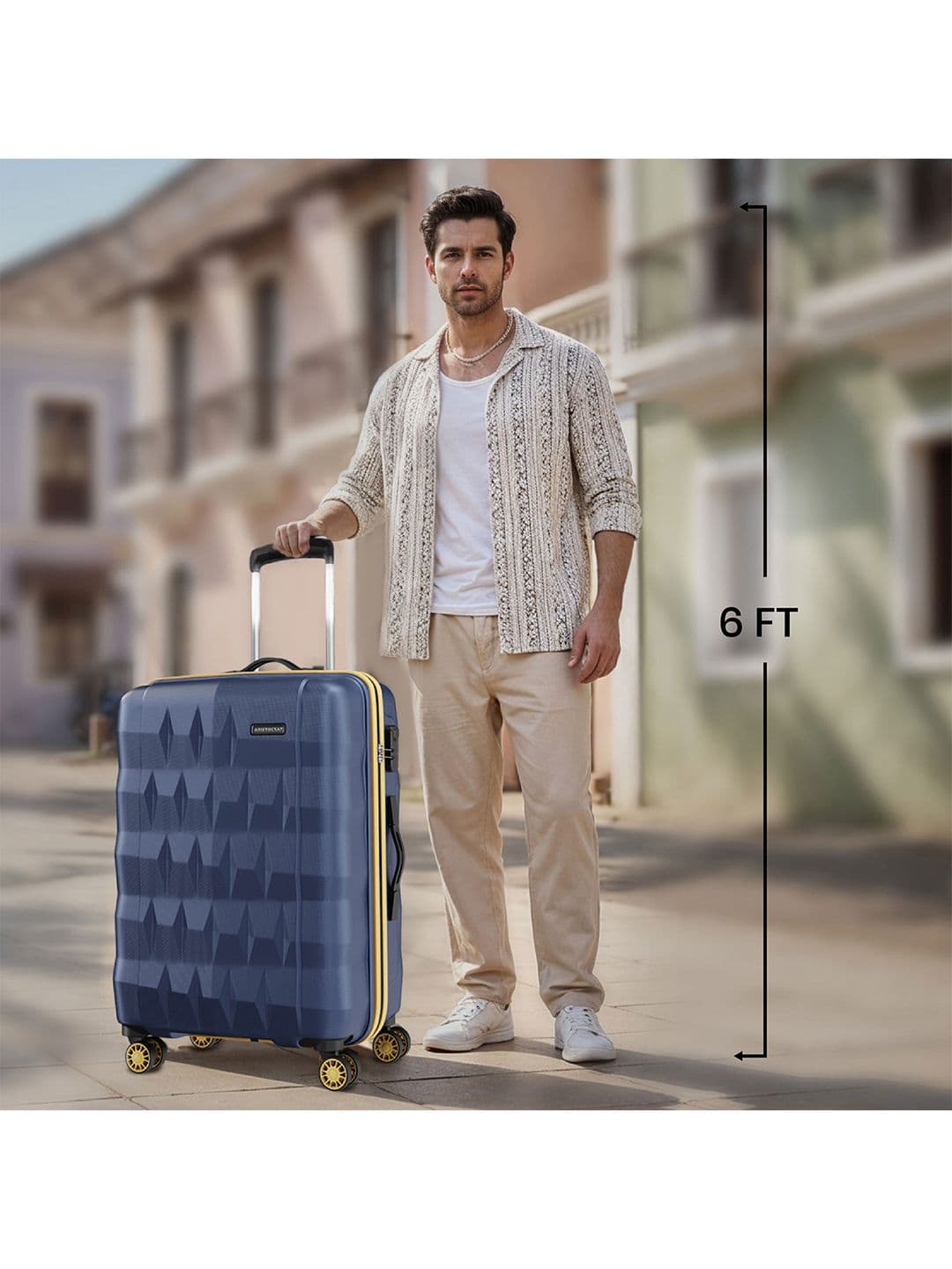 Aristocrat Comet Blue Set of 2 Small & Medium Hard 56 & 66cm Trolley Bag with Smooth 8-Wheel thumbnail 2