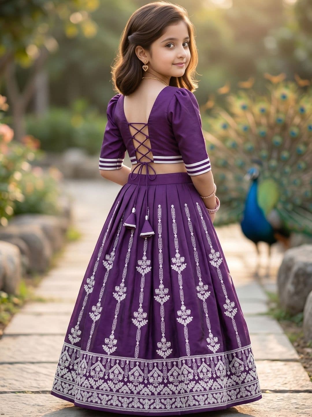 KALINI Girls Embroidered Thread Work Semi-Stitched Lehenga & thumbnail 6