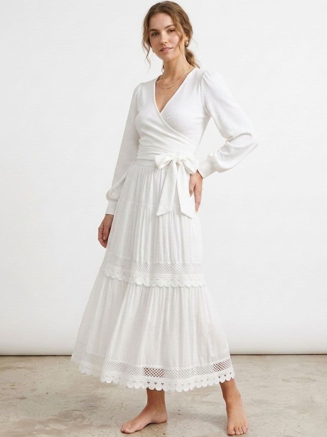 POLLOLOCO Women Cotton Cotton Cambric Tiered Maxi Tiered Skirt - view 1