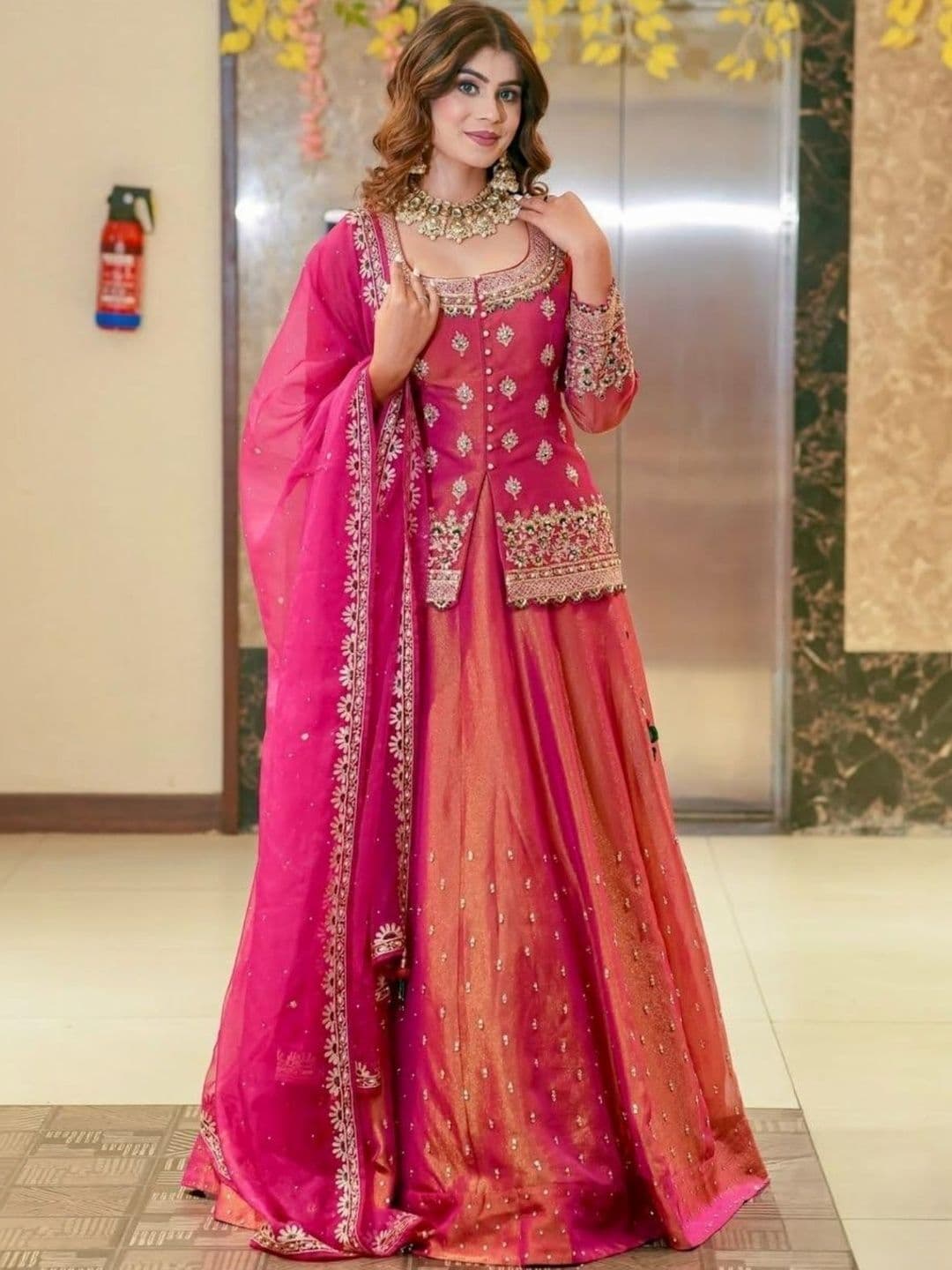 ODETTE Embroidered Beads and Stones Semi-Stitched Lehenga & Blouse With Dupatta thumbnail 3