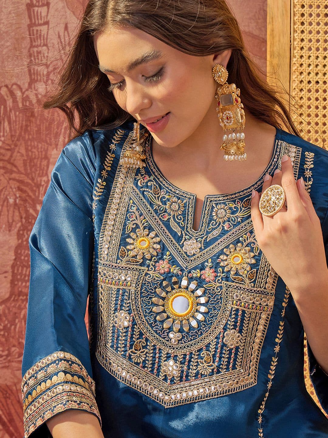 Sangria Embroidered  Round Neck Kurta & Palazzos thumbnail 4