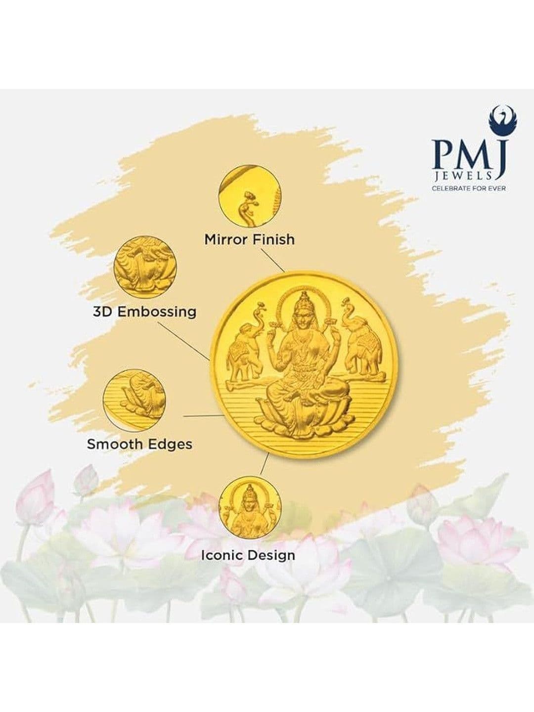PMJ Jewels Goddess Lakshmi 22KT Gold Coin- 0.500 gm thumbnail 2
