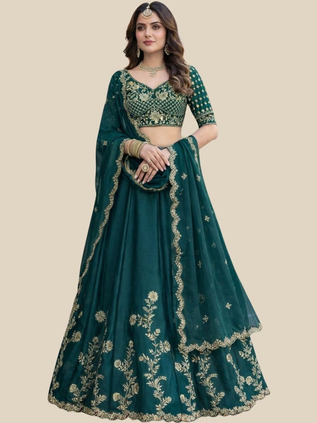 ODETTE Embroidered Semi-Stitched Lehenga & Blouse With Dupatta - view 1