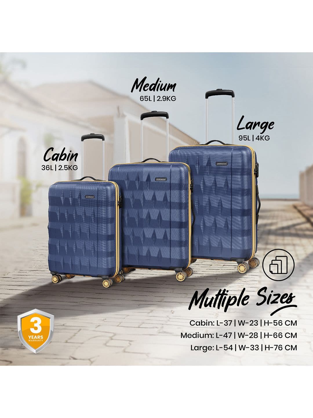 Aristocrat Comet Blue Small Hard Luggage 56cm Cabin Trolley Bag with Smooth 8-Wheel thumbnail 7