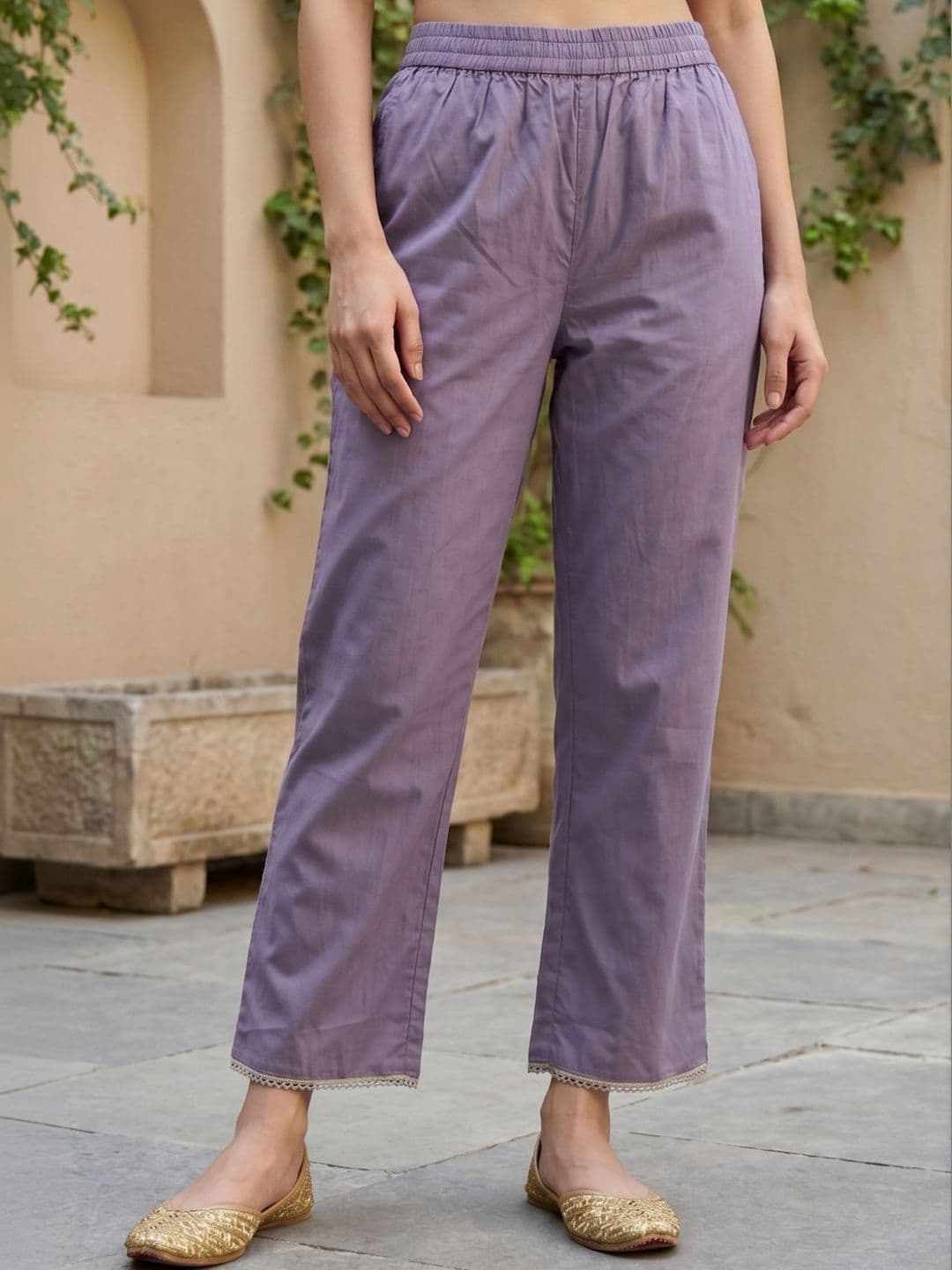 AURELIA Women Grey Yarn Dyed Solid Straight Fit Ankle Length Palazzo - view 1