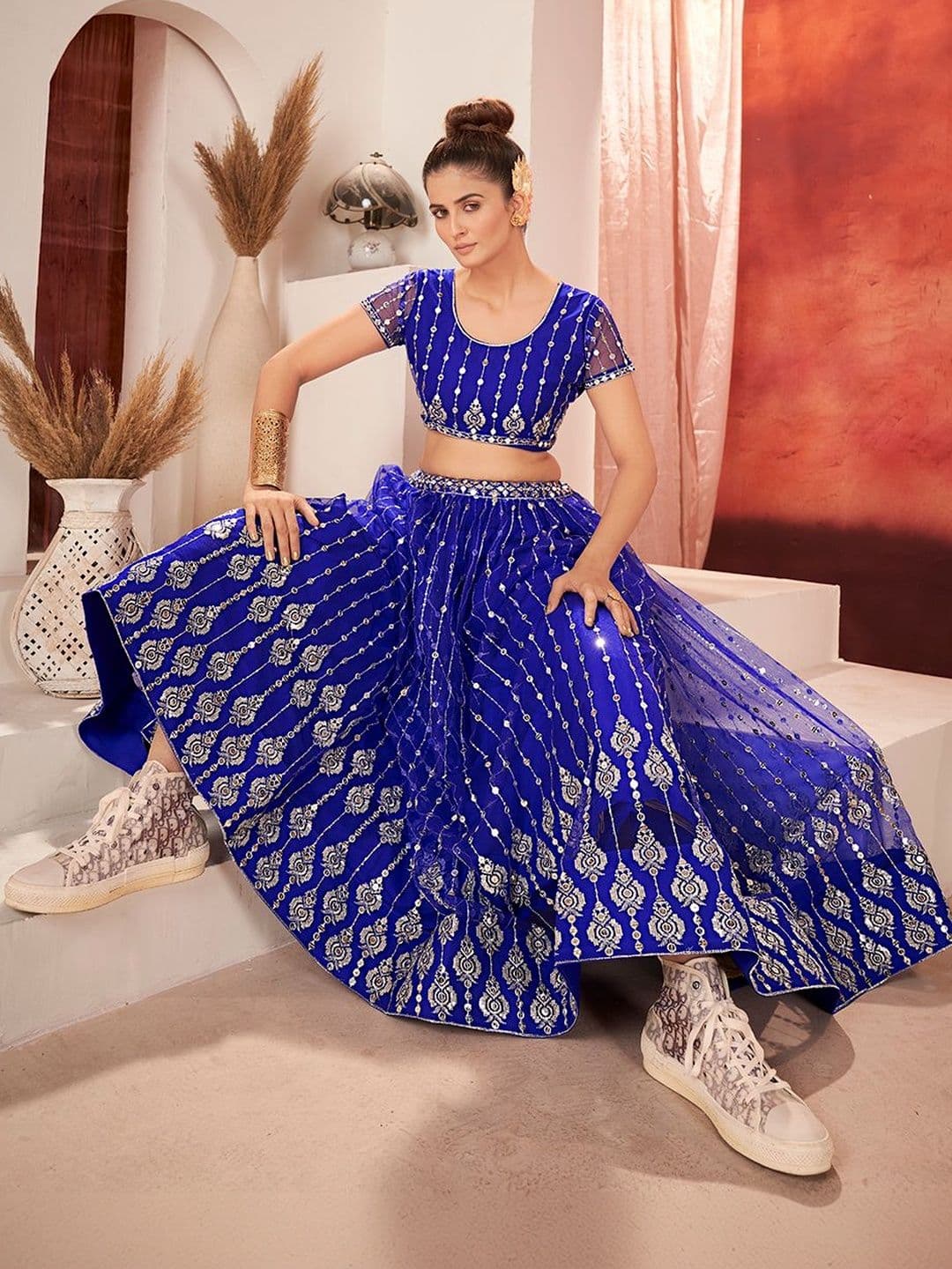 House of Pataudi Embroidered Round Neck Flared Lehenga Choli thumbnail 6