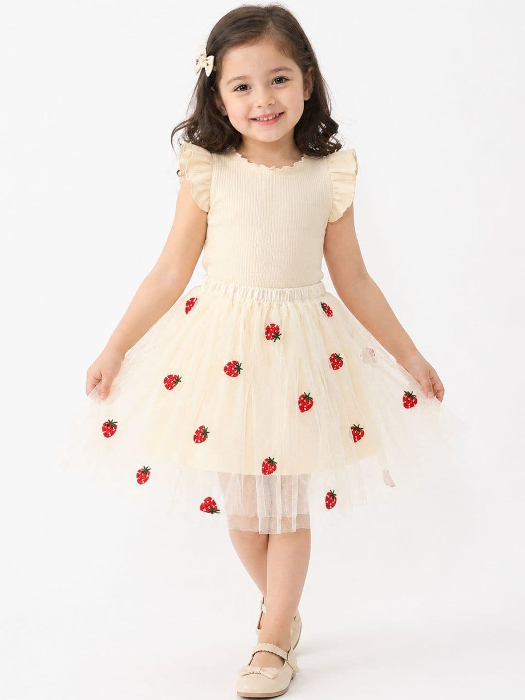 YK Girls Net Embellished Frills Bows and Ruffles Above Knee Flared Skirt - view 1