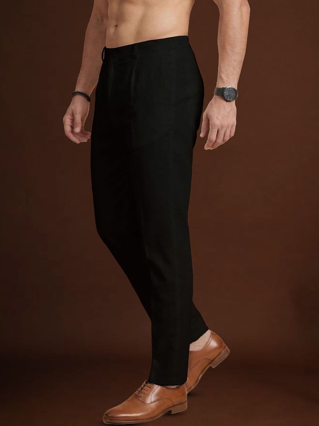 House of Pataudi Men Slim Fit Mid-Rise Silk Blend Casual Trousers thumbnail 3