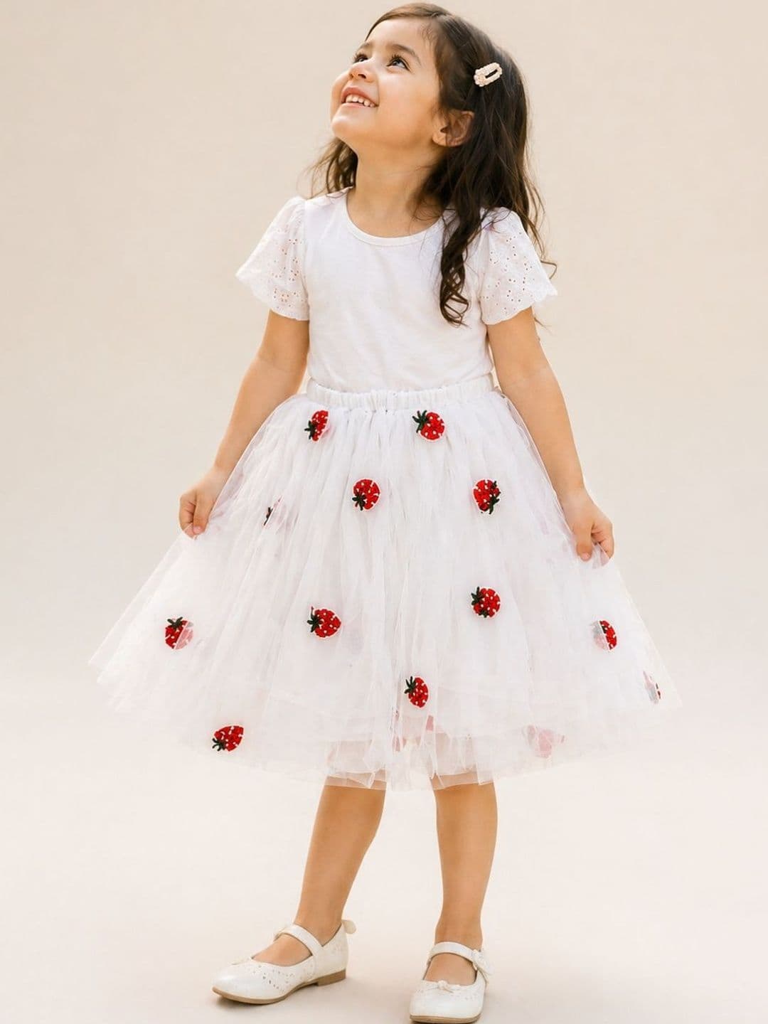 YK Girls Net Embellished Frills Bows and Ruffles Above Knee Flared Skirt thumbnail 3