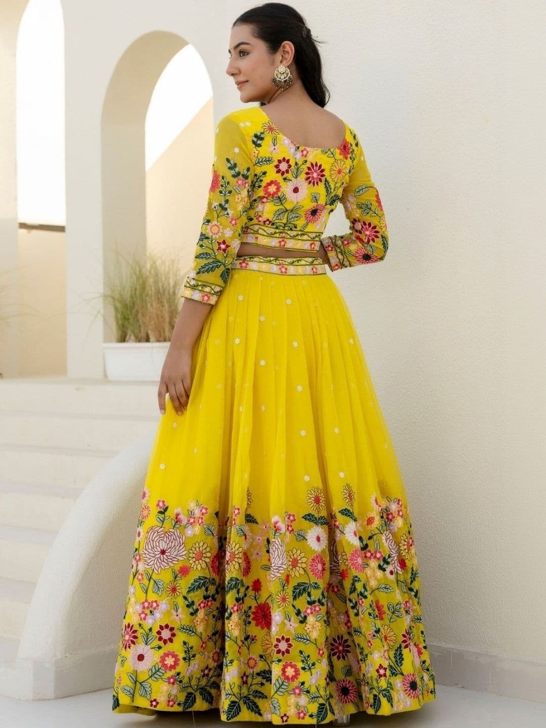 ODETTE Embroidered Thread Work Semi-Stitched Lehenga & Blouse With Dupatta thumbnail 2