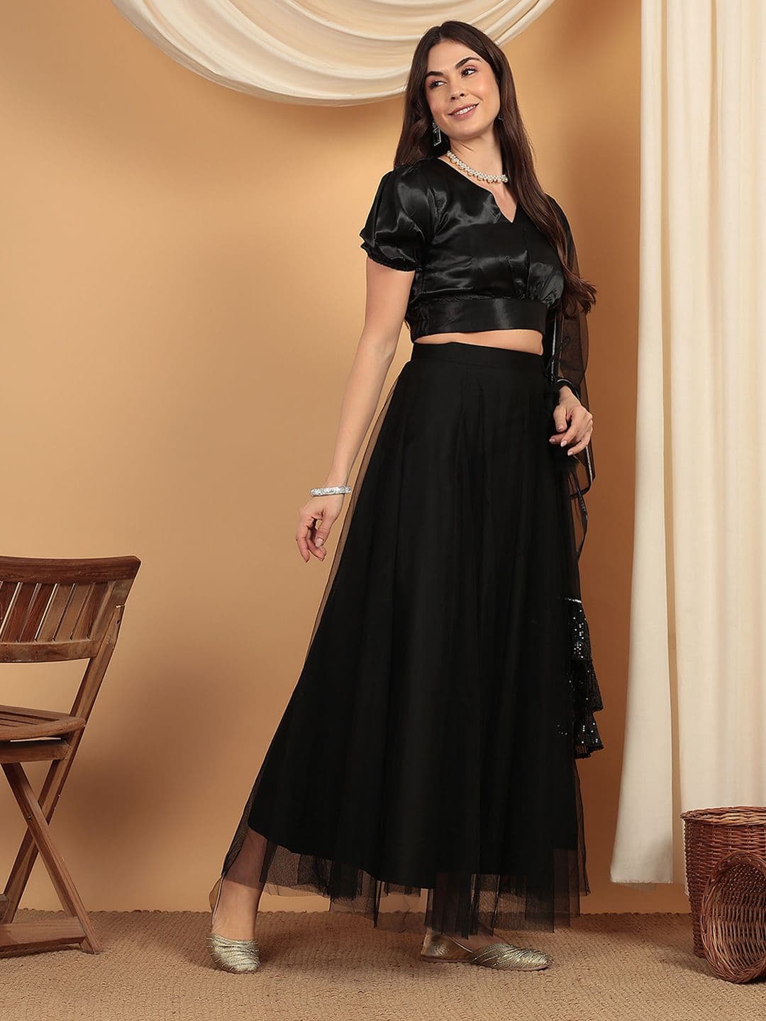 Frolic Rolic Net Lehenga & Satin Blouse Set With Dupatta thumbnail 3