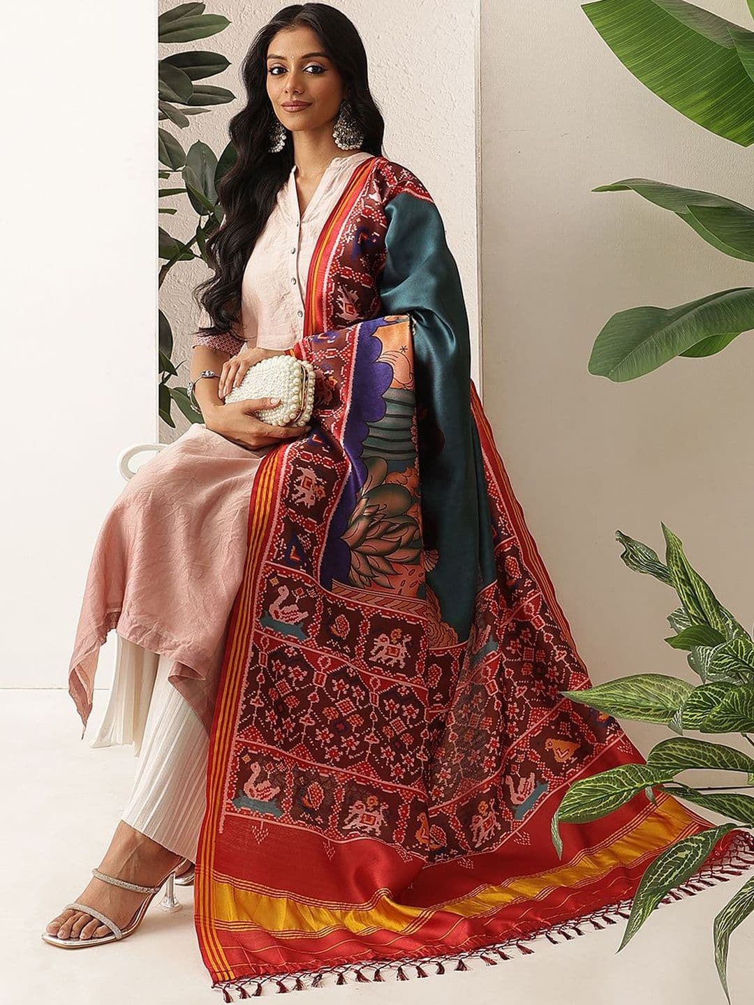 Silk Land Ethnic Motifs Printed Kalamkari Dupatta thumbnail 5