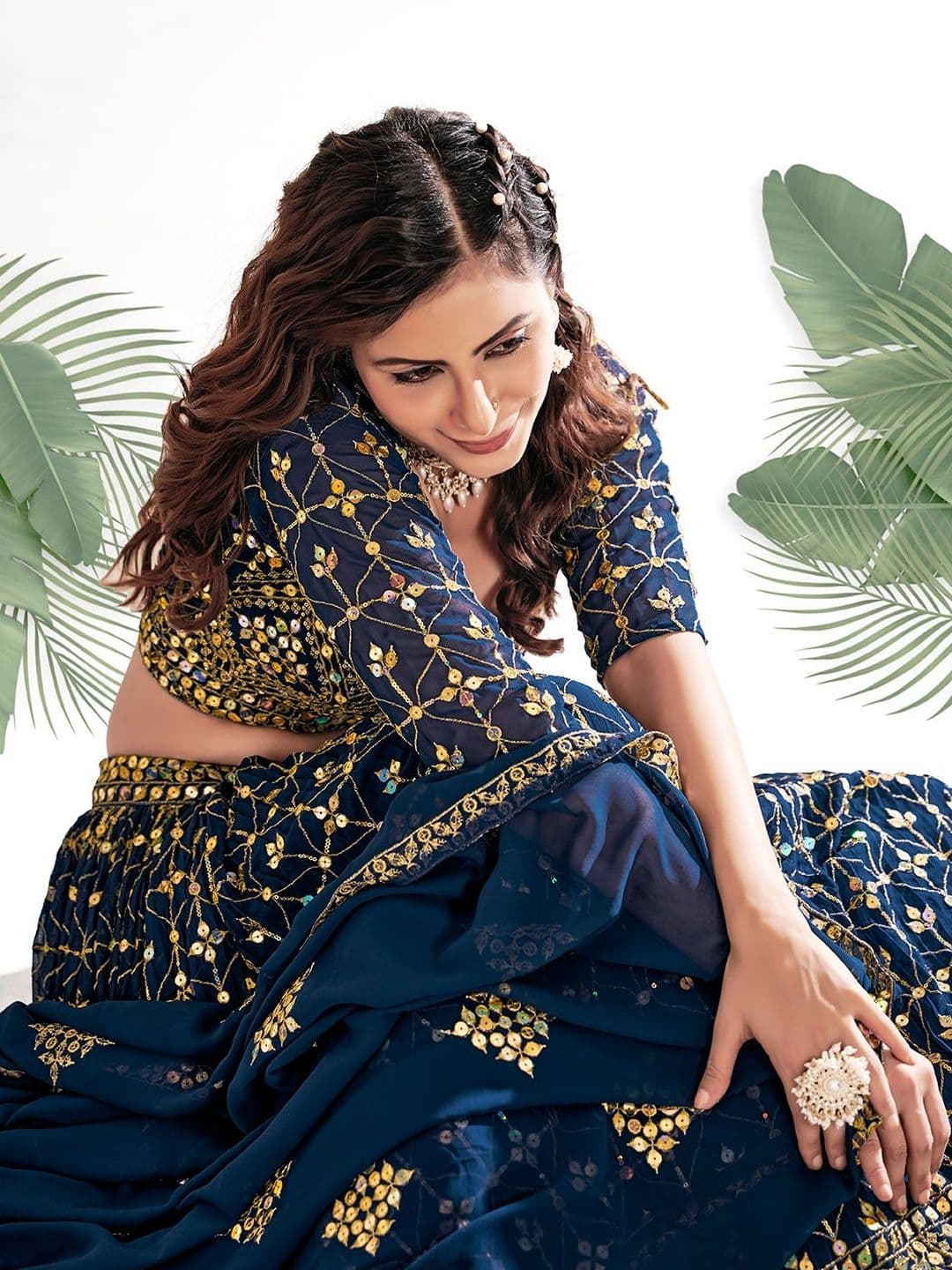 House of Pataudi Embroidered Round Neck Flared Lehenga Choli thumbnail 6