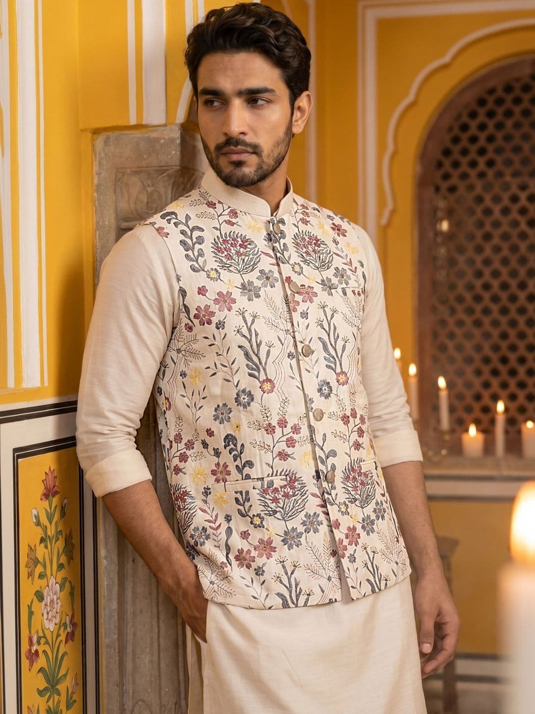 Jompers Printed Satin Nehru Jackets - view 1