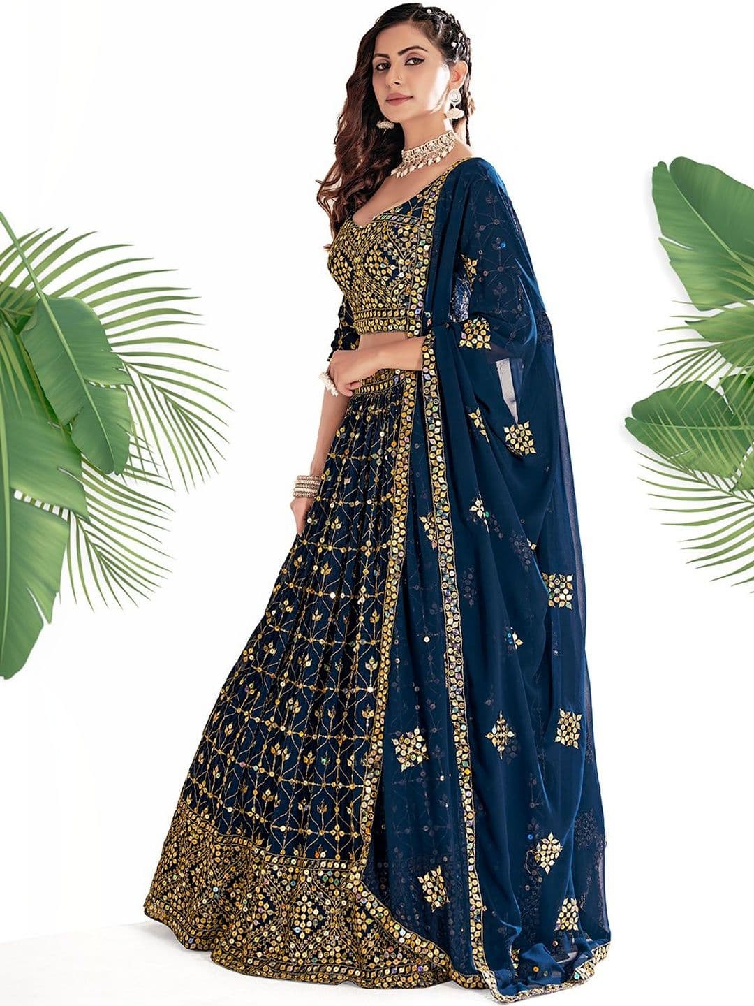 House of Pataudi Embroidered Round Neck Flared Lehenga Choli thumbnail 4