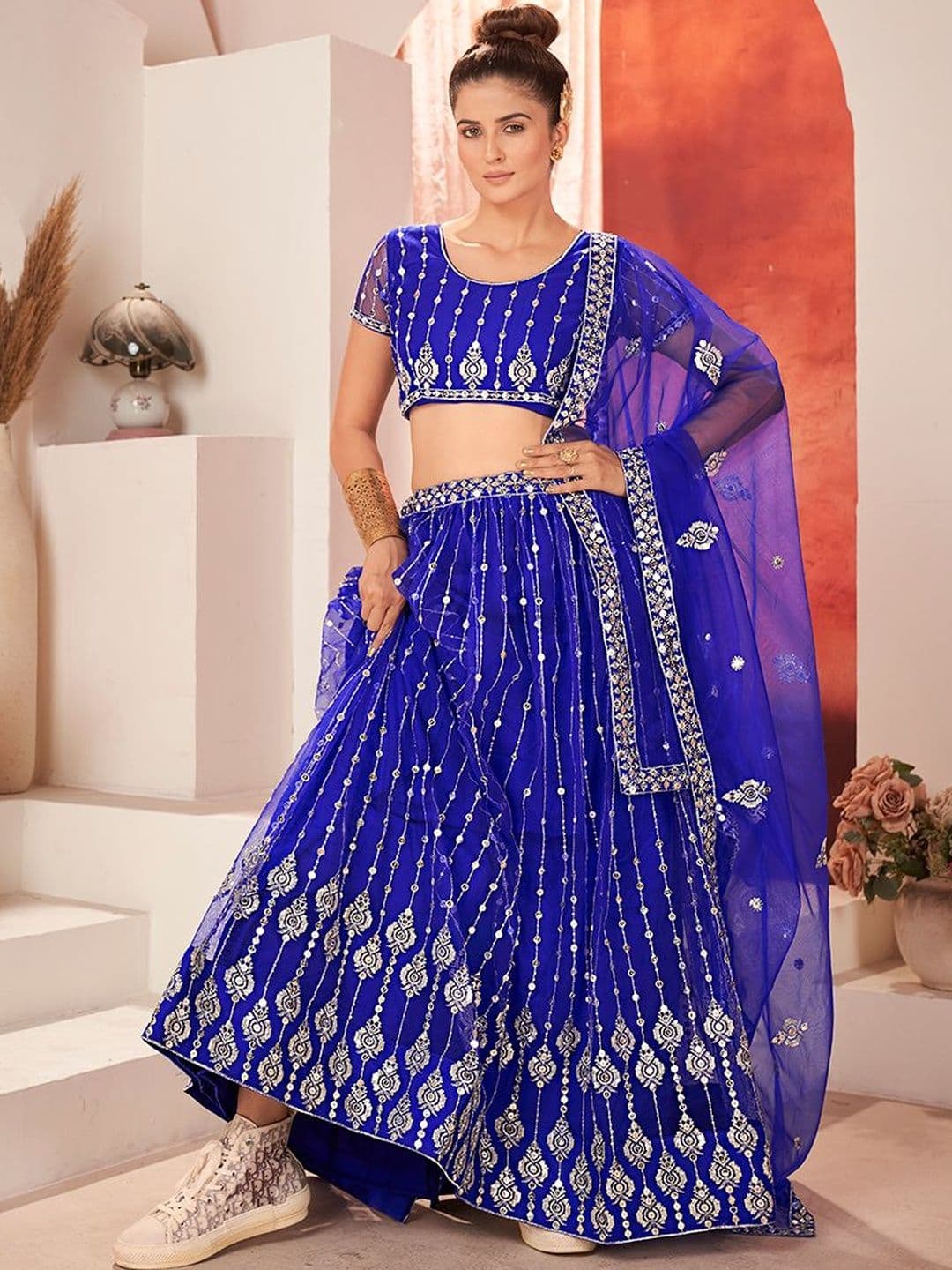 House of Pataudi Embroidered Round Neck Flared Lehenga Choli - view 1